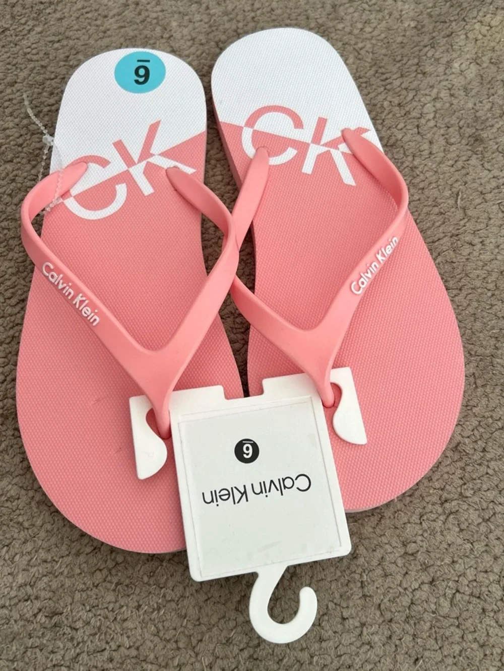 Calvin Klein Kids Pink and White Logo Flip Flops